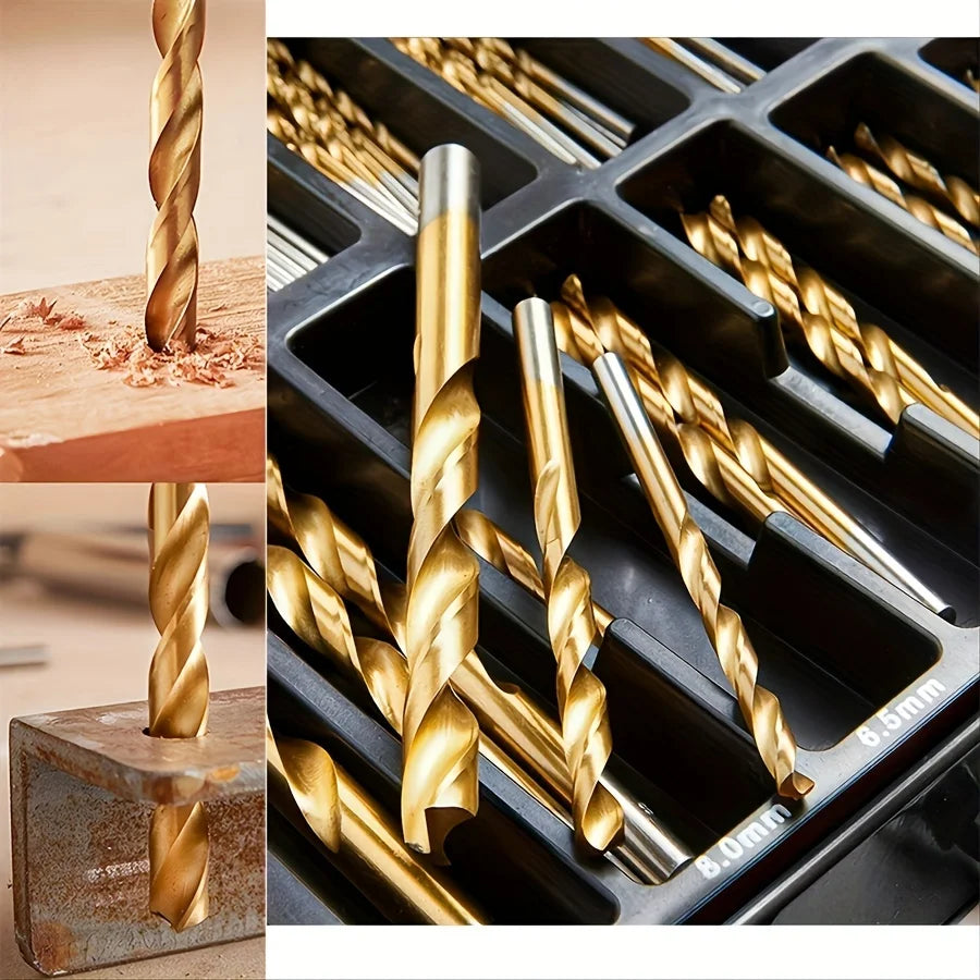 99 Pieces Titanium Twist Drill Bit Set, 135 Tip High Speed Steel, Size from 1/16" Up to 3/8", Ideal Drilling in Wood/Cast Iron
