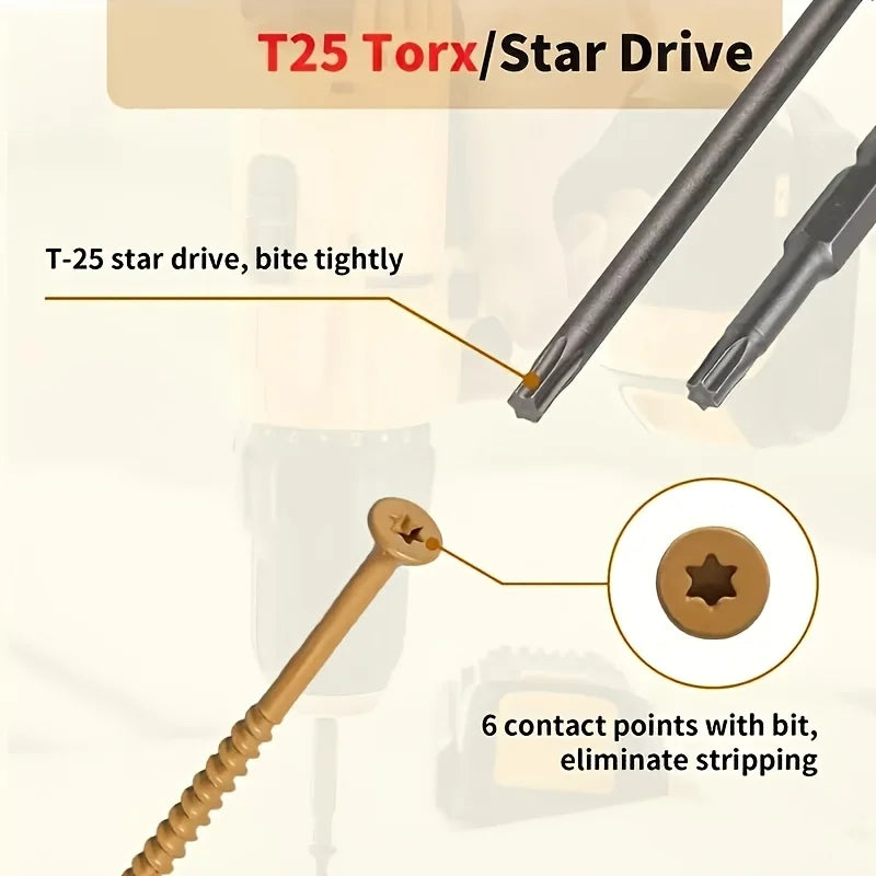 200pcs #10*4" Bronze Self-Drilling Wood Screws with T25 Star Drive, Grade 5, Epoxy & Ceramic Coated for Rust Protection