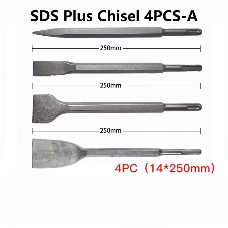 250mm Chisel Set SDS Plus Shank Electric Hammer Drill Bit Point Groove Flat Chisel Masonry Tools for Concrete Brick Wall Rock