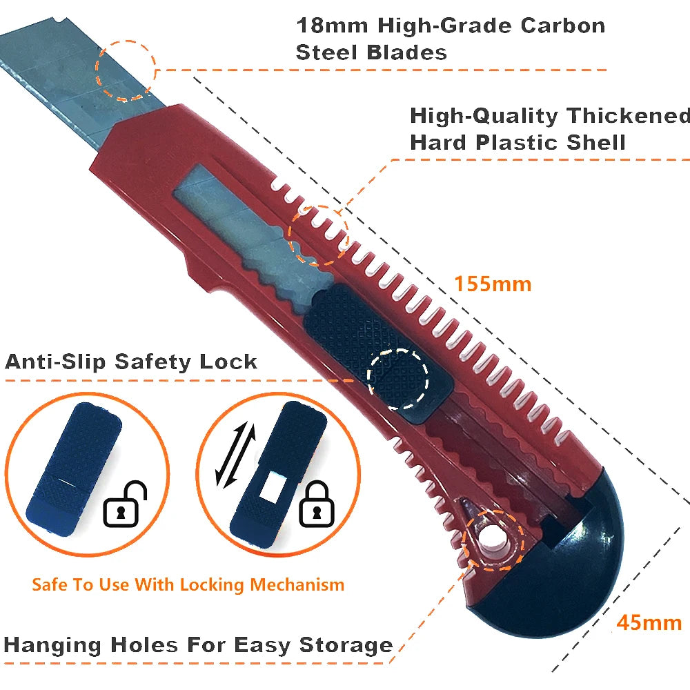 Retractable Utility Knife Box Cutter，Compact Graphic Knife for Cartons,Cardboard，18mm Razor Sharp Blade, Smooth Mechanism RX0072