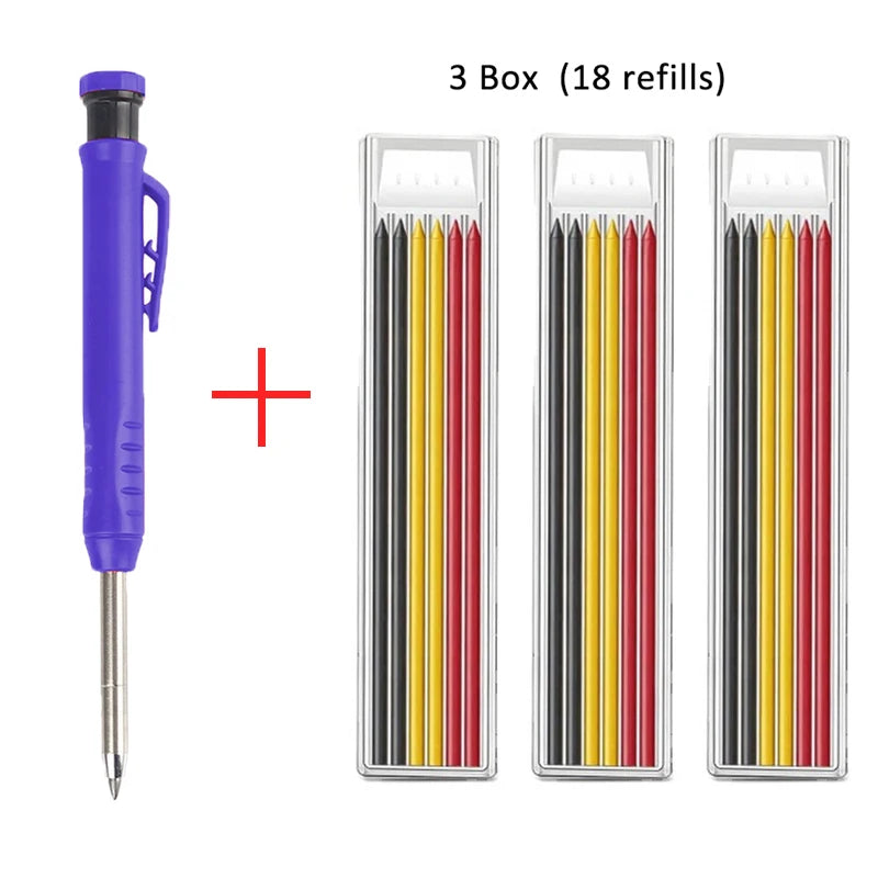 Solid Carpenter Pencil with Refill Lead and Built-in Sharpener for Deep Hole Mechanical Pencil scribing Marking Woodworking Tool