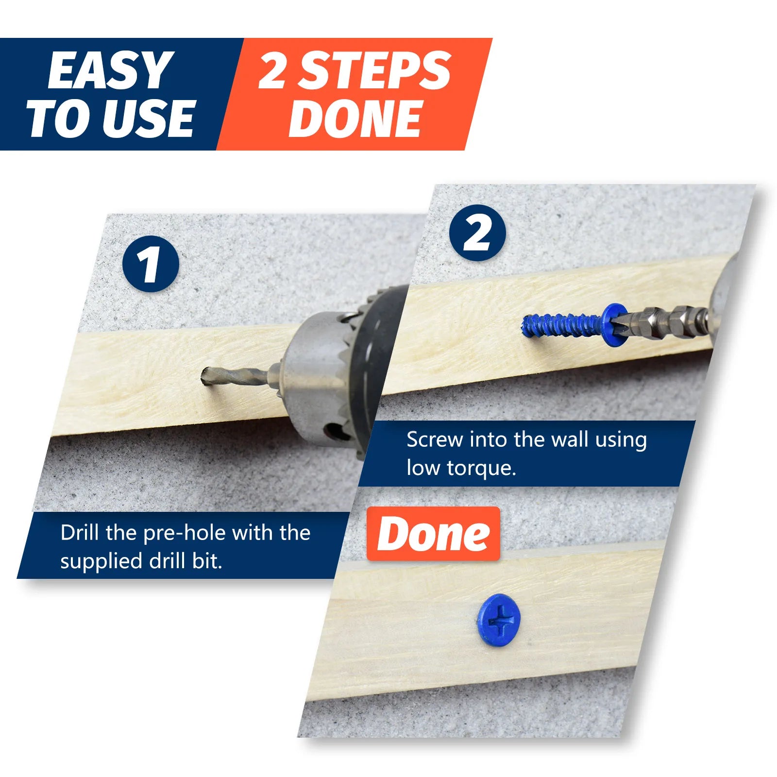 3/16" or 1/4" Concrete Screw Anchor Blue Flat Head Screws for Masonry Brick Block Cement Stucco (Boxed with Drill Bit)