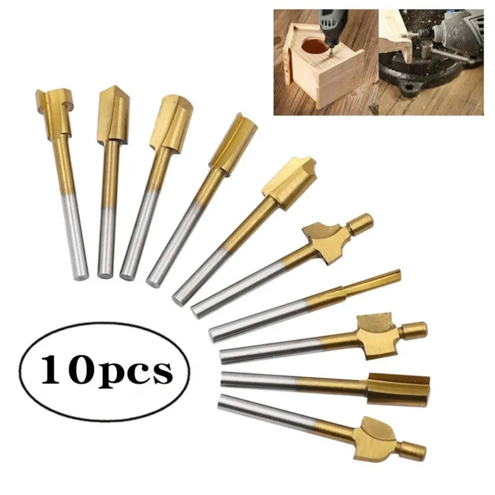 10Pcs Portable HSS Router Bits Rotary Tool Set DIY Wood Cutter Milling Professional 1/8" 3mm Shank Drill Bit for Dremel