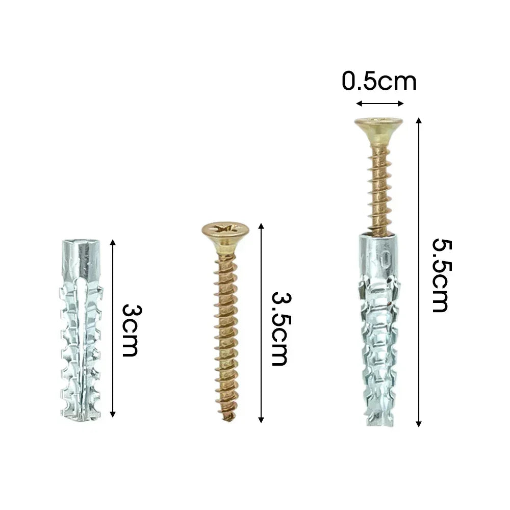 100/10sets Metal Serrated Expansion Tube Self Tapping Screws Pipe Drilling Plug for Concrete Wall Anchors Fasteners Bolt Kits