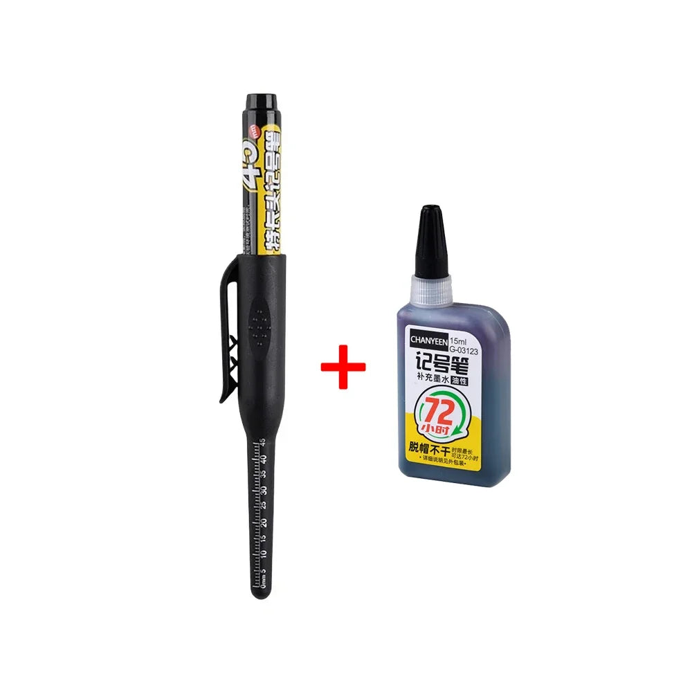 45mm Waterproof Deep Hole Marker Pens Long Nib Head Carpenter Pen Black/Blue/Red Ink for Multi-Purpose Woodworking Hand Tools