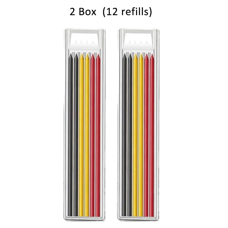 Solid Carpenter Pencil with Refill Lead and Built-in Sharpener for Deep Hole Mechanical Pencil scribing Marking Woodworking Tool
