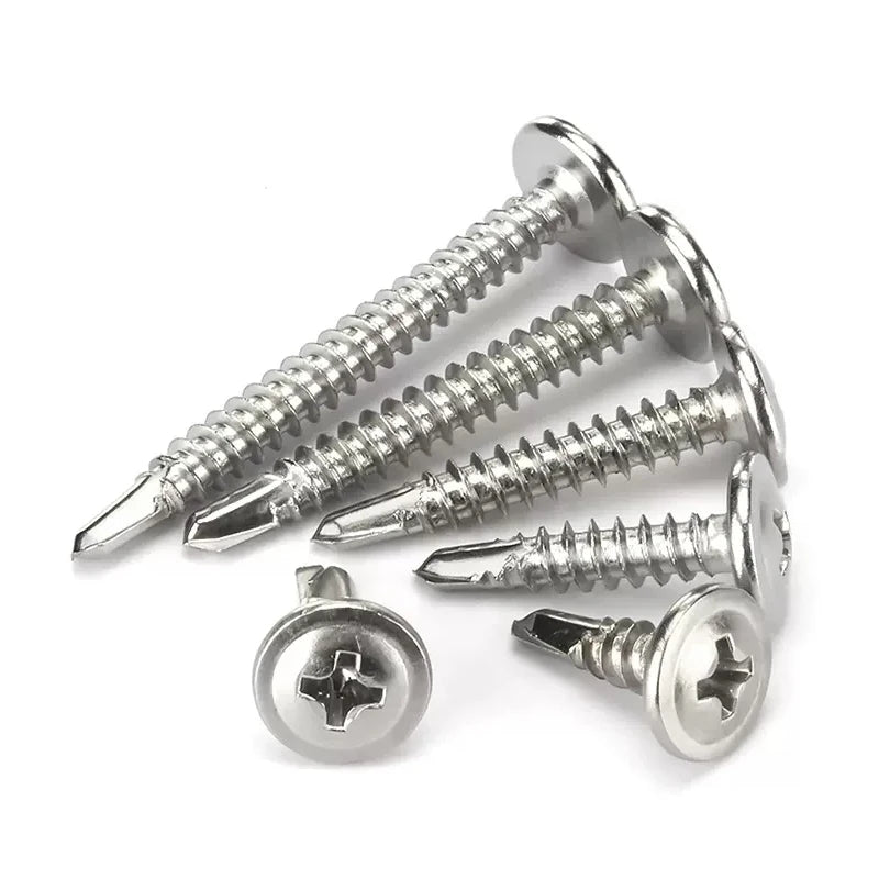 210PCS 410 Stainless Steel M4.2 Large Round Head Cross With Cushion Huasi Self Tapping Drilling Tail Dovetail Iron Sheet Screws