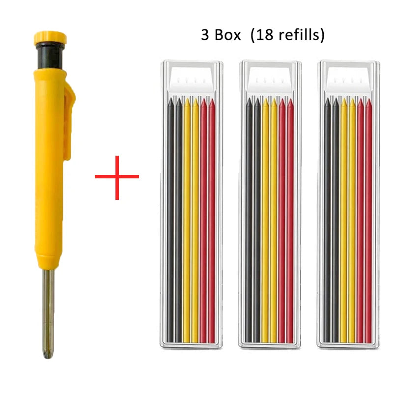 Solid Carpenter Pencil with Refill Lead and Built-in Sharpener for Deep Hole Mechanical Pencil scribing Marking Woodworking Tool