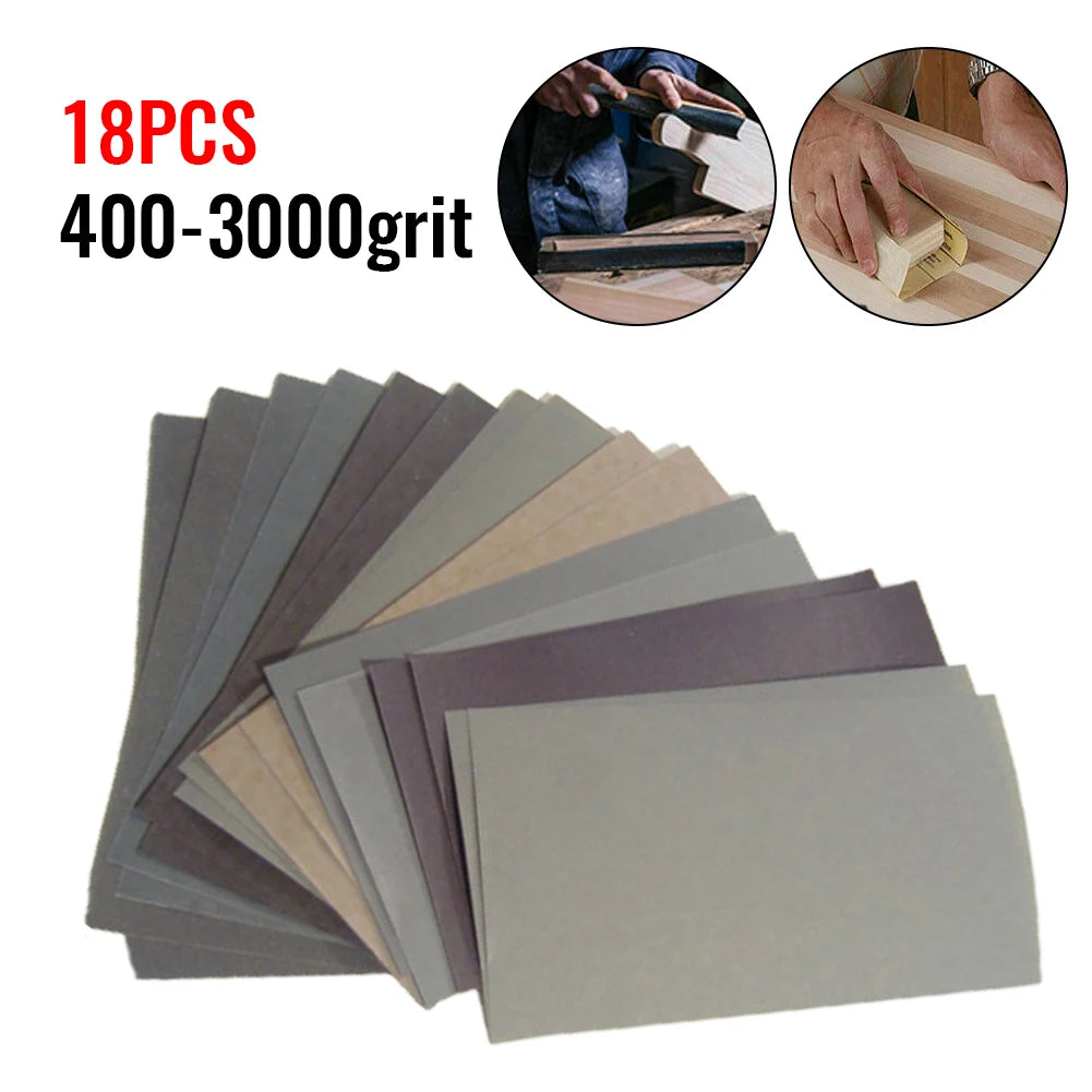 18pcs/Set Sandpaper 400,600,800,1000,1200,1500,2000,2500,3000 Grit  Sandpaper Wet / Dry Sanding Paper Abrasive Polishing Tools