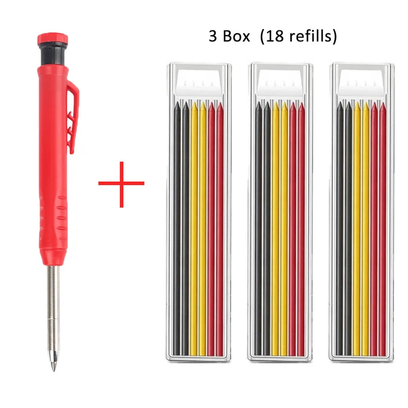 Solid Carpenter Pencil with Refill Lead and Built-in Sharpener for Deep Hole Mechanical Pencil scribing Marking Woodworking Tool
