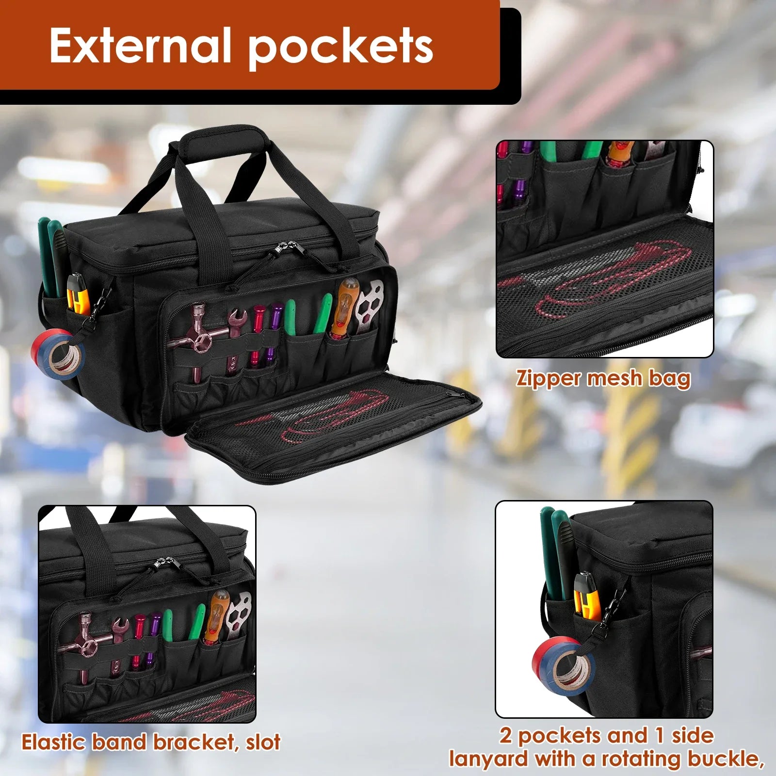 Tool Storage Bag Nylon Hand Tool Bag Multi Pocket Electrician Tool Organizer Large Opening Tool Tote Bag for Carpenter Handyman