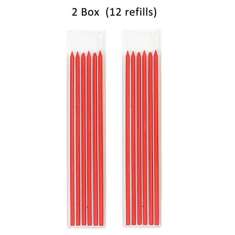 Solid Carpenter Pencil with Refill Lead and Built-in Sharpener for Deep Hole Mechanical Pencil scribing Marking Woodworking Tool