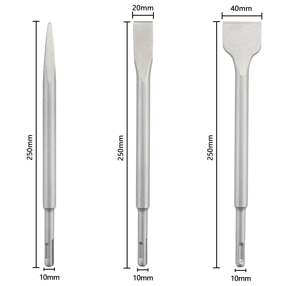 250mm Chisel Set SDS Plus Shank Electric Hammer Drill Bit Point Groove Flat Chisel Masonry Tools for Concrete Brick Wall Rock