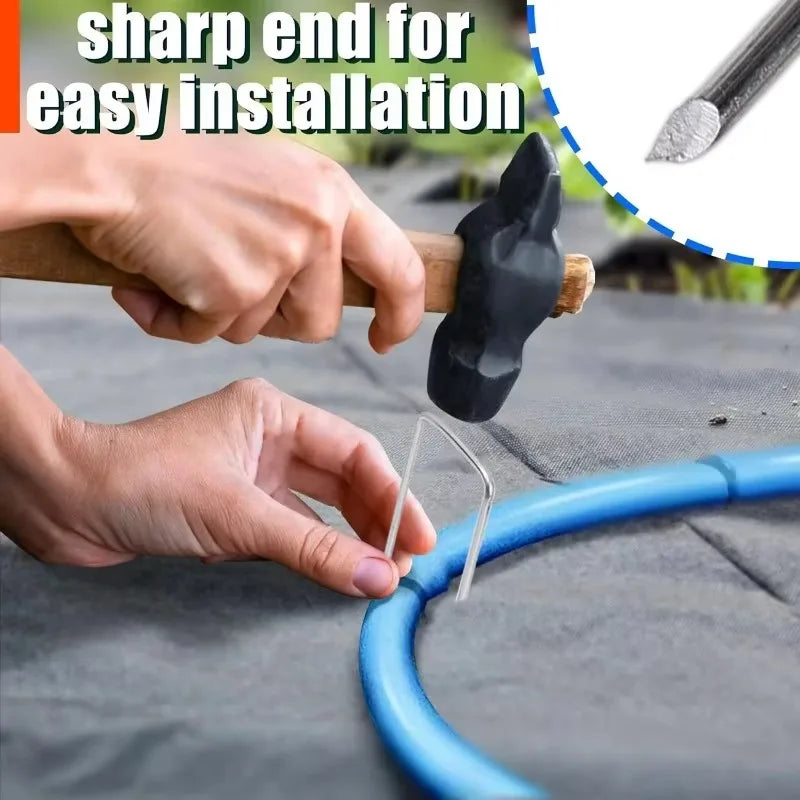 Galvanized Steel U-shaped Garden Stakes Heavy-duty Landscape Spikes Fence Tubing Staples for Holding Lawns Barrier Ground Nails