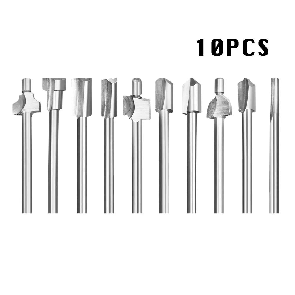 10Pcs Portable HSS Router Bits Rotary Tool Set DIY Wood Cutter Milling Professional 1/8" 3mm Shank Drill Bit for Dremel