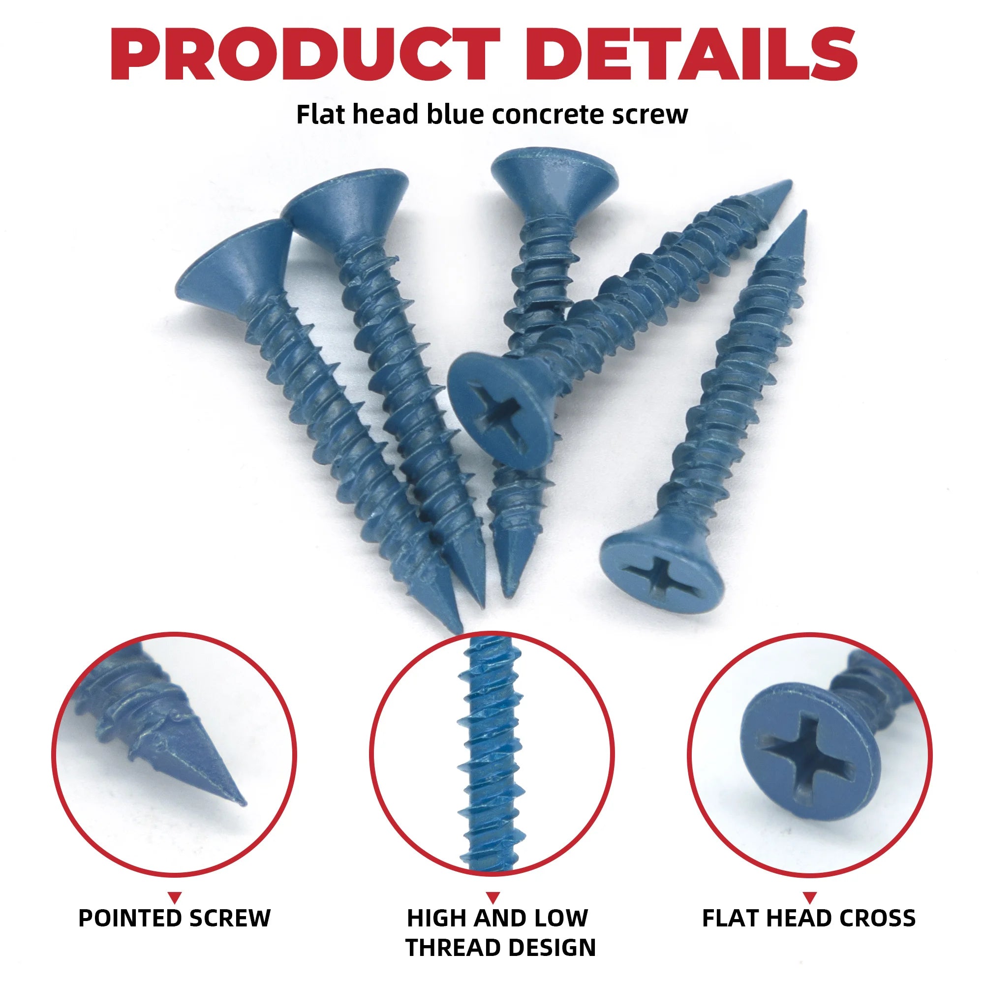 80pcs 3/16" Or 1/4" Concrete Screw Anchor, Blue Flat Head Screws for Anchoring to Masonry Brick Block Cement Or Stucco