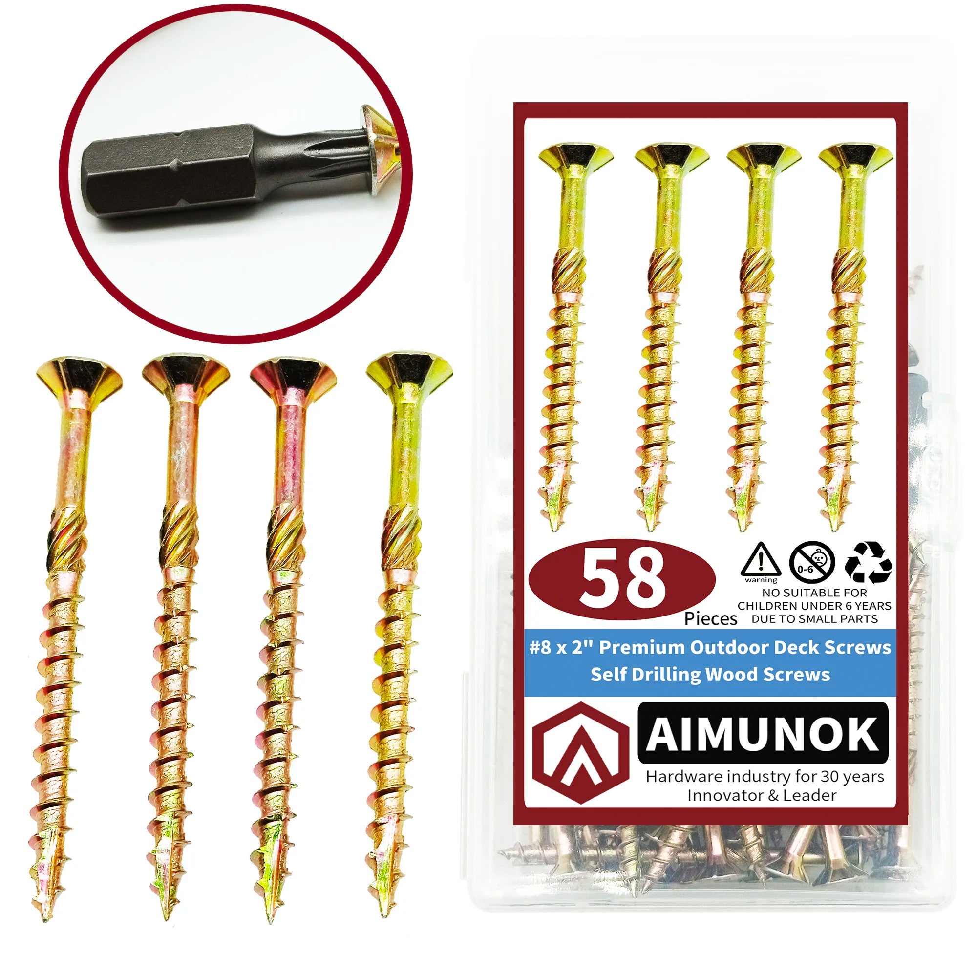 58pcs  Premium Outdoor Deck Screws Self Drilling Wood Screws Fasteners Tools Repair Accessories