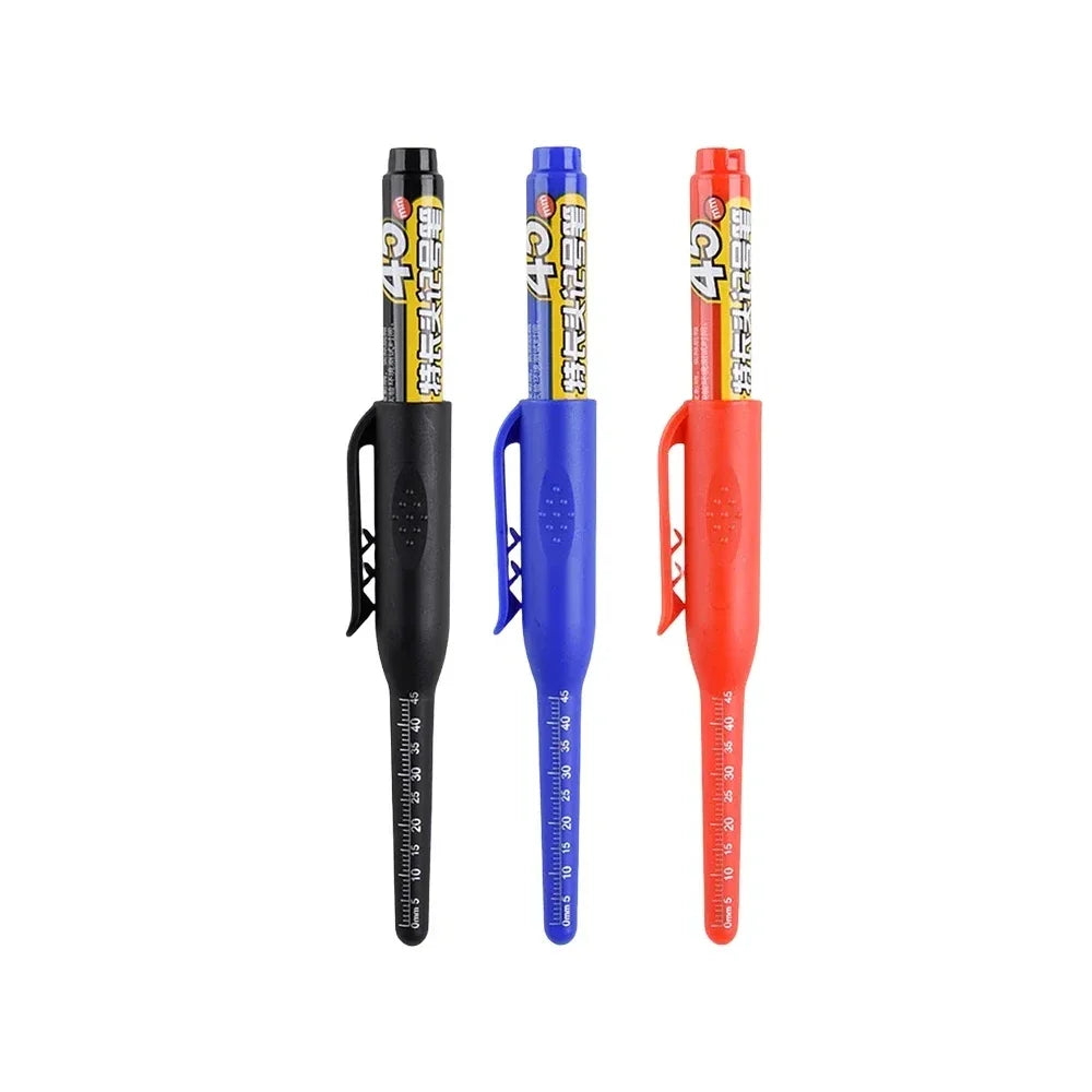 45mm Waterproof Deep Hole Marker Pens Long Nib Head Carpenter Pen Black/Blue/Red Ink for Multi-Purpose Woodworking Hand Tools