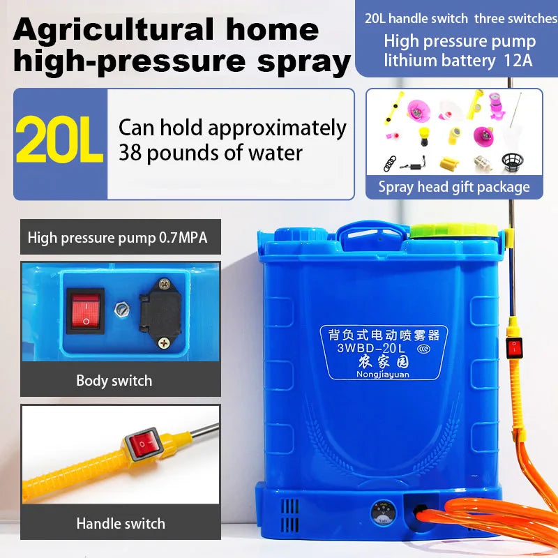 Agricultural Electric Sprayer Backpack Rechargeable Automatic Sprayer Pesticide High Pressure Sterilization Spray Can