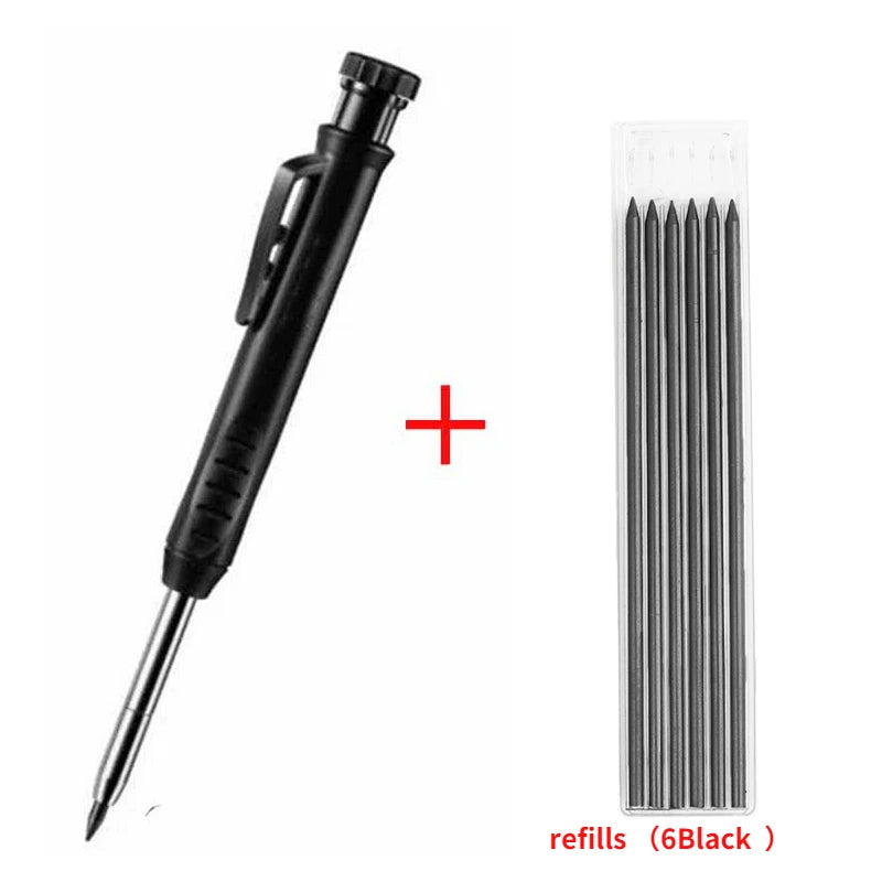 Solid Carpenter Pencil with Refill Lead and Built-in Sharpener for Deep Hole Mechanical Pencil scribing Marking Woodworking Tool