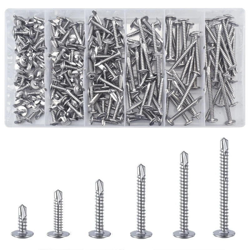 210PCS 410 Stainless Steel M4.2 Large Round Head Cross With Cushion Huasi Self Tapping Drilling Tail Dovetail Iron Sheet Screws