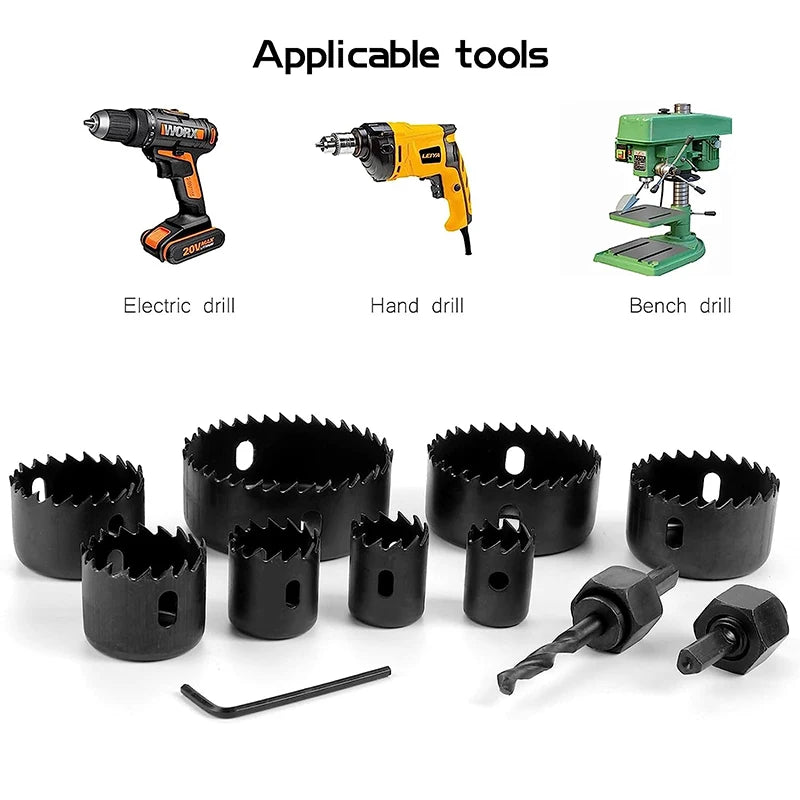 11pcs/set Hole Saw Cutting Set Kit Tools 19-64mm Wood Metal Alloys Circular Round with Case