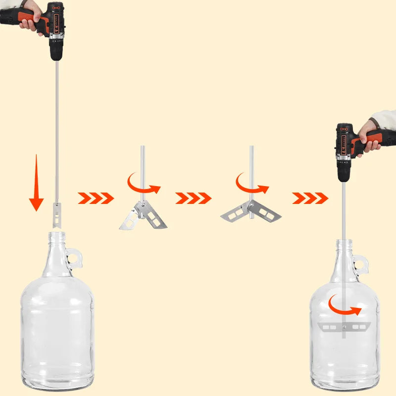 Wine Beer Stirrer Paddle Stainless Steel Drill Mixer Rod Mixing Paddles For 3/8’’ Power Drill Winemaking Brewing Homebrew Tool