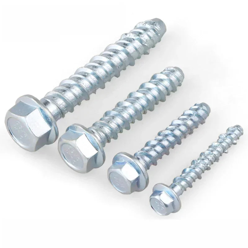 10Pcs Self-Tapping Screw Set - Hex Anchor Bolts for Concrete Cement & Expansion Nails M6/M8 Self-Cutting Screws Kit