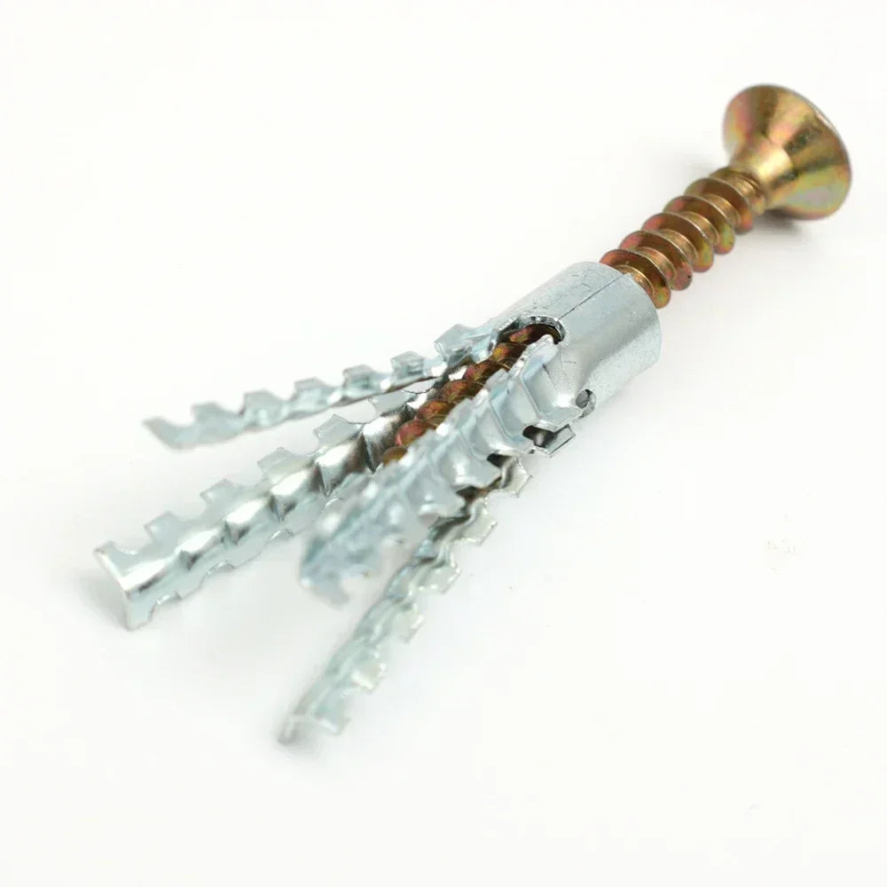 100/10sets Metal Serrated Expansion Tube Self Tapping Screws Pipe Drilling Plug for Concrete Wall Anchors Fasteners Bolt Kits