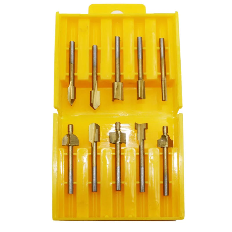 10pcs 1/8" HSS Titanium Coated Woodworking Router Bits Wood Cutter Milling used for Dremel HT980