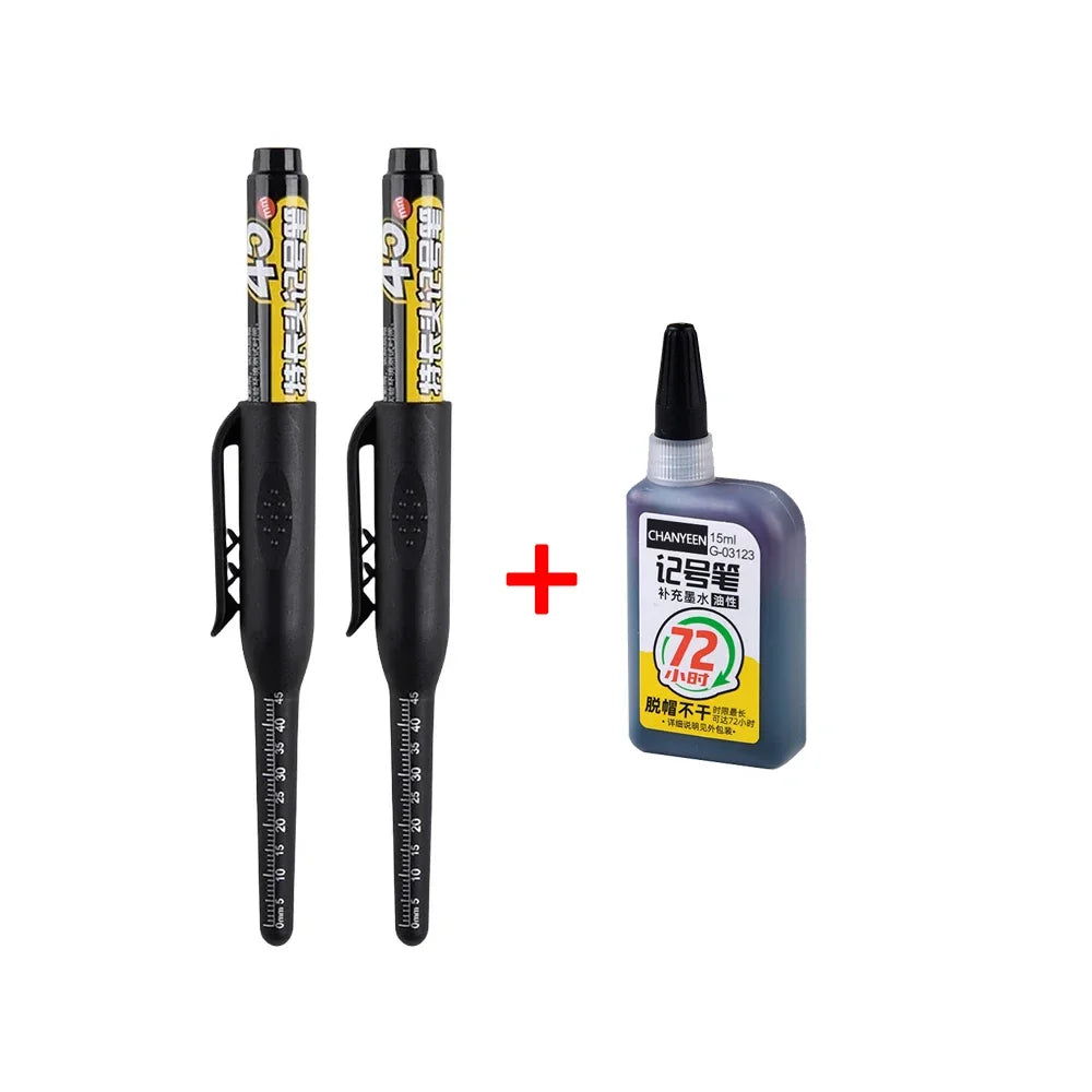 45mm Waterproof Deep Hole Marker Pens Long Nib Head Carpenter Pen Black/Blue/Red Ink for Multi-Purpose Woodworking Hand Tools