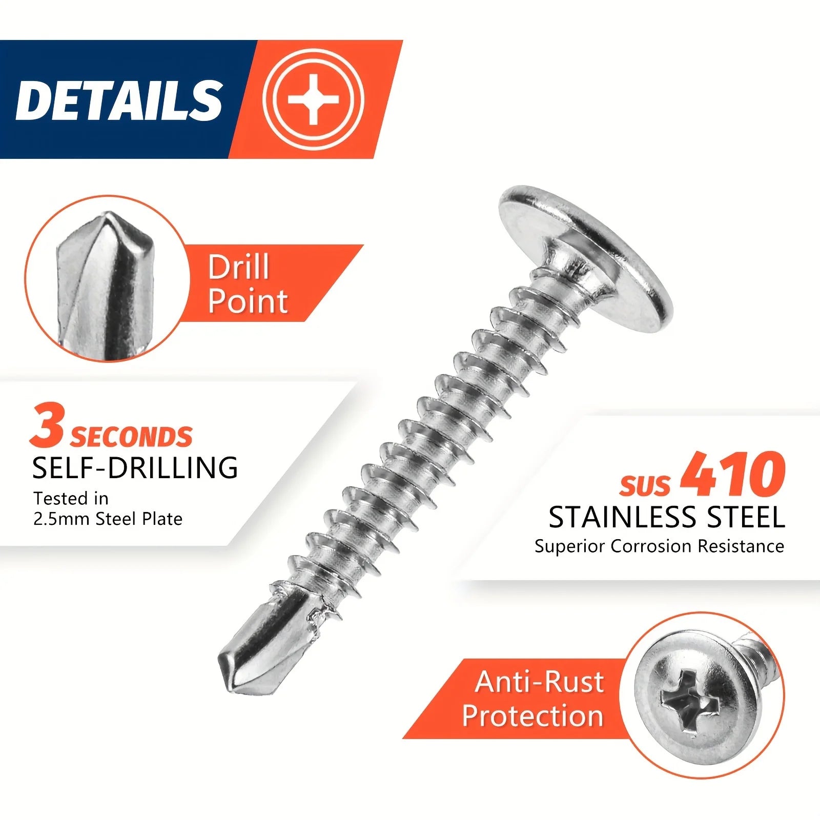 #8 Modified Truss Head Sheet Metal Screws Assortment Kit 410 Stainless Steel Self Tapping Drilling Screws for Metal Plastic Wood