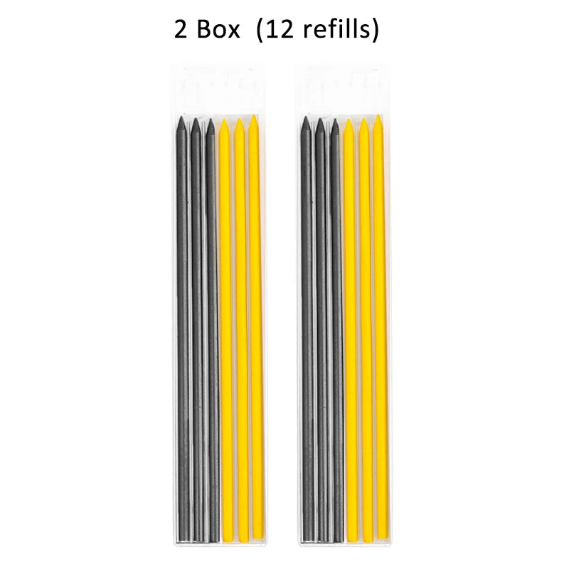 Solid Carpenter Pencil with Refill Lead and Built-in Sharpener for Deep Hole Mechanical Pencil scribing Marking Woodworking Tool