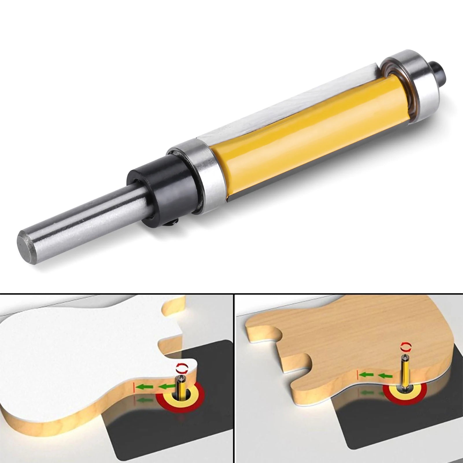 Flush Trim Router Bit with Top and Bottom Bearing 1‑1/2inch H * 1/4inch Shank Woodworking Tool Router Bit Straight Router Bit