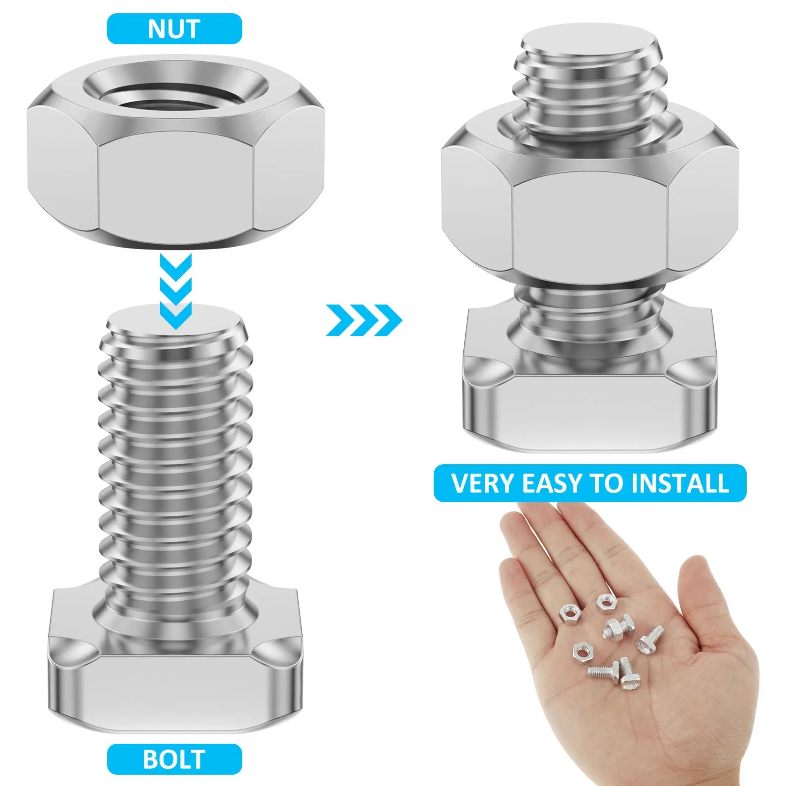 50Pcs Aluminium M6X12 Bolts 50Pcs M6 Nuts Nut Bolt Tool Assortment Set for Outdoor Plant Gardening Greenhouse Garden Accessories