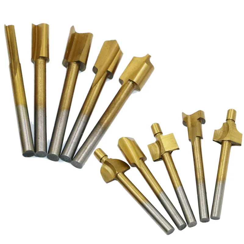 10pcs 1/8" HSS Titanium Coated Woodworking Router Bits Wood Cutter Milling used for Dremel HT980