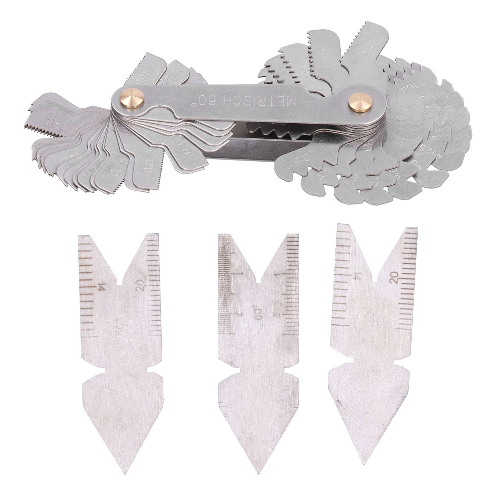 4Pcs Thread Pitch Cutting Gauge Stainless Steel 55° 60° 52 Blades Centre Gauges for Lathe