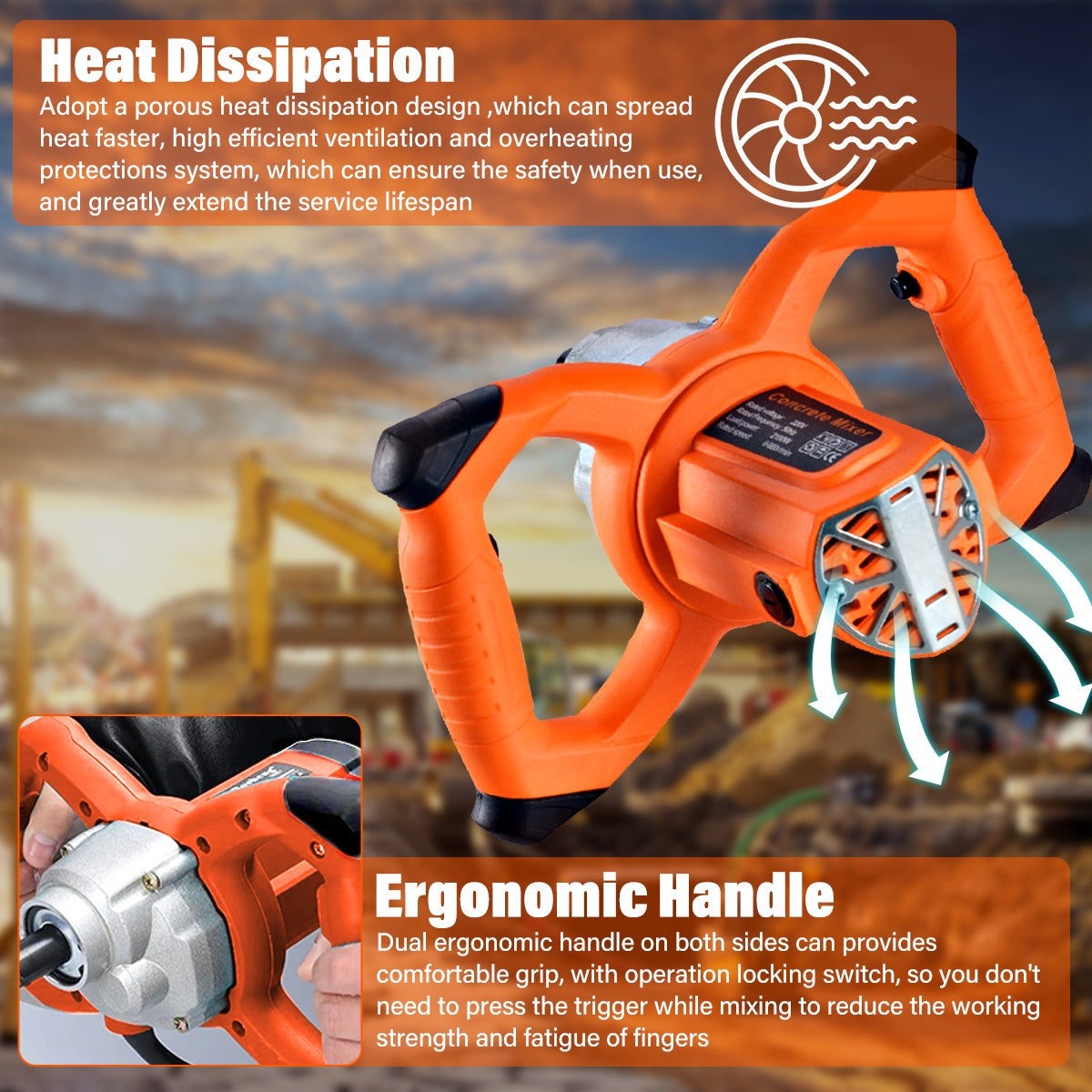 2100W Electric Cement Mixer 6 Speeds Plaster Paddle Mixer Mortar Paint Stirrer