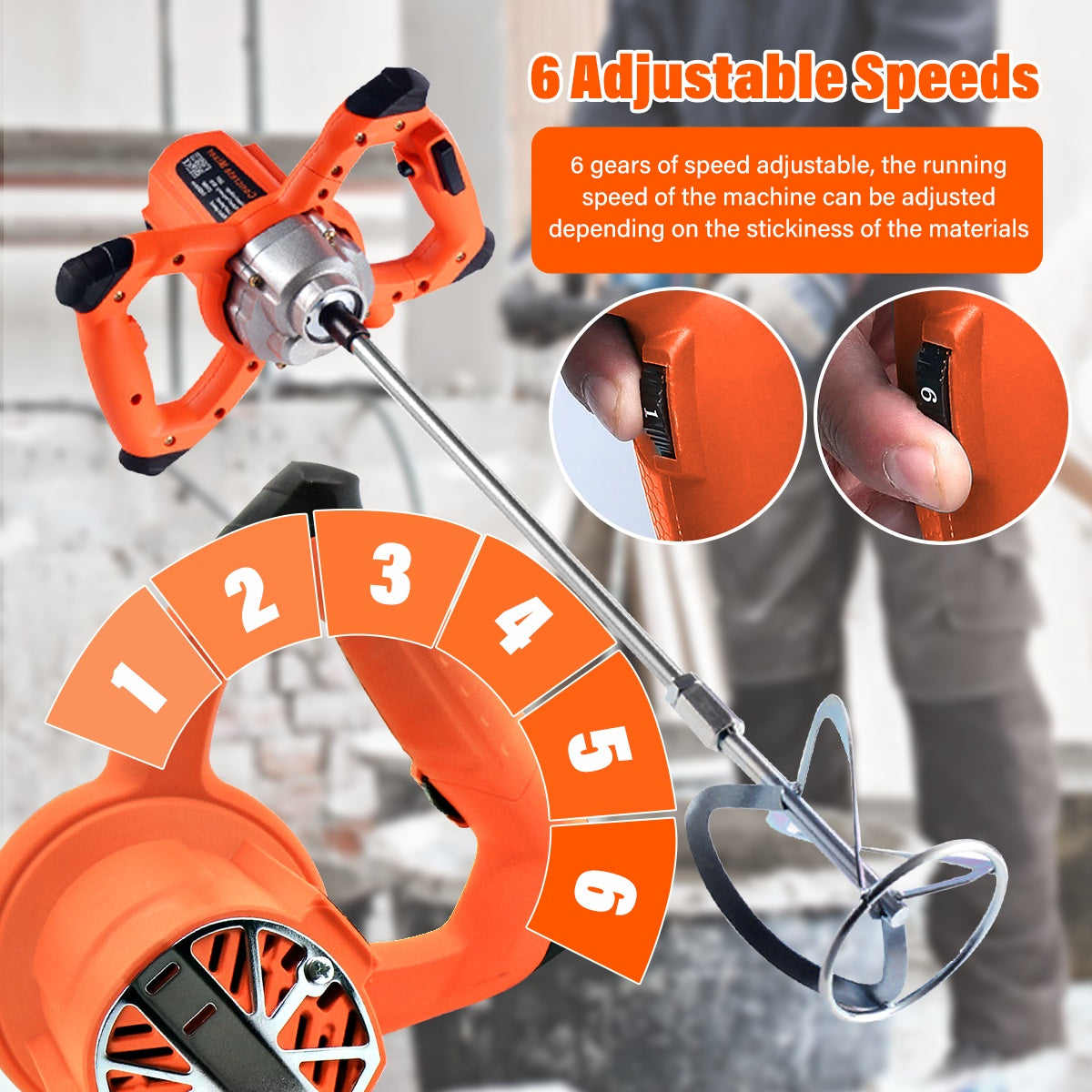 2100W Electric Cement Mixer 6 Speeds Plaster Paddle Mixer Mortar Paint Stirrer