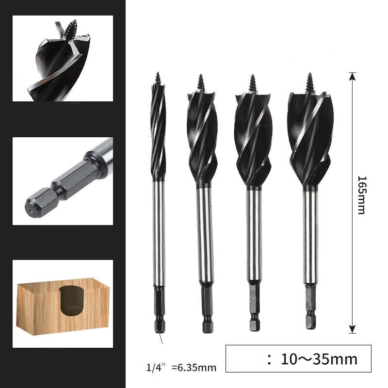 11 Pcs High-Carbon Steel Fast Cut Wood Auger Wood Drill Bit Tools Set 10-35MM UK