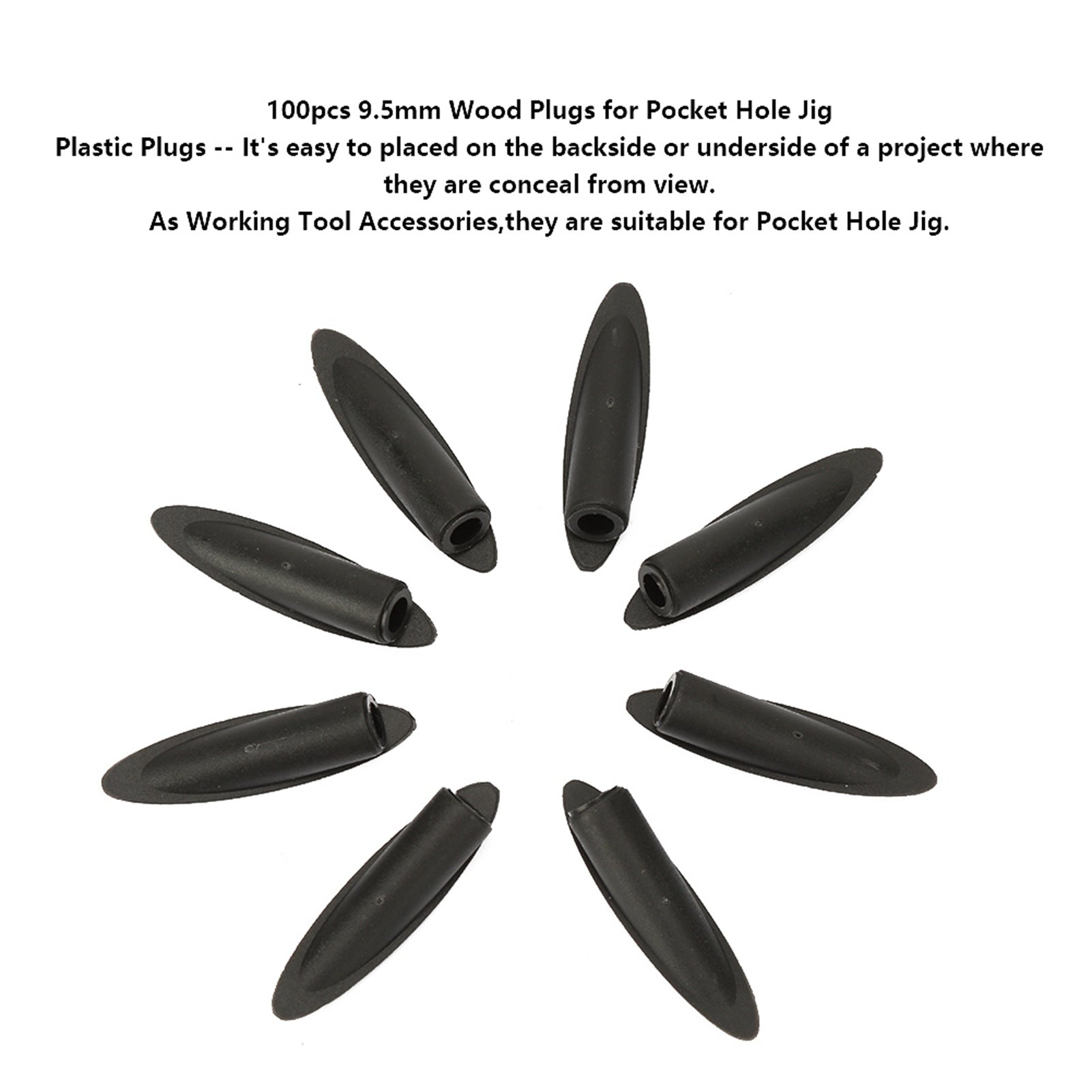 100pcs 9.5mm Wood Plugs for Pocket Hole Jig Wood Working Tool Accessories(black)
