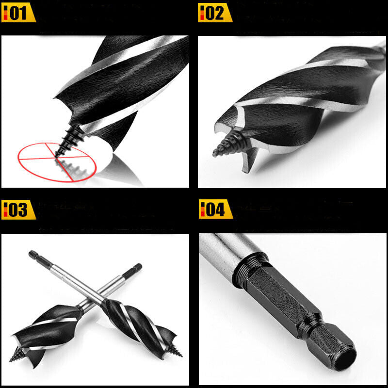 11 Pcs High-Carbon Steel Fast Cut Wood Auger Wood Drill Bit Tools Set 10-35MM UK